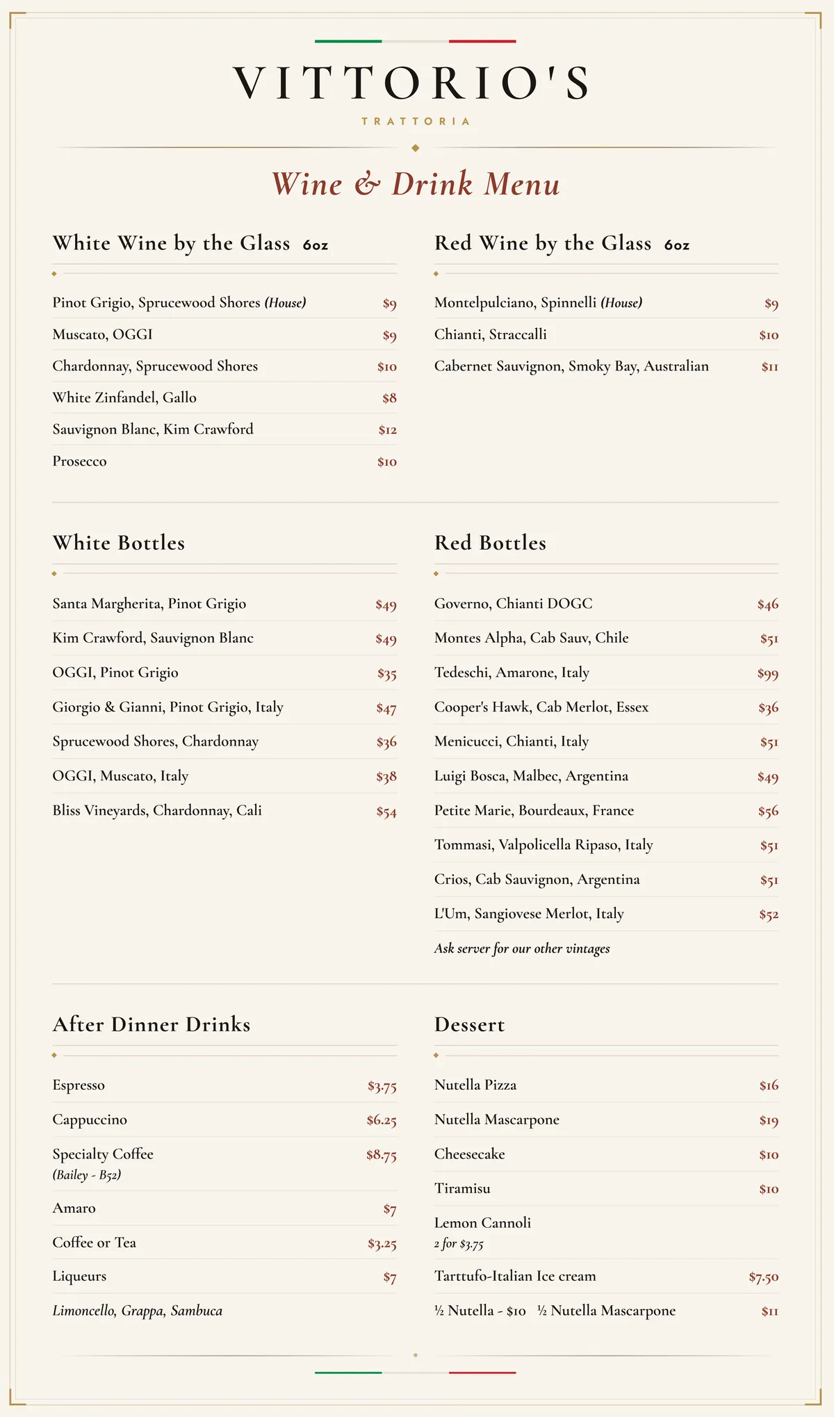 Wine & Drink Menu